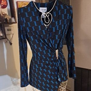 NWT Joseph Ribkoff Checked Side Gather Top, Sz 8